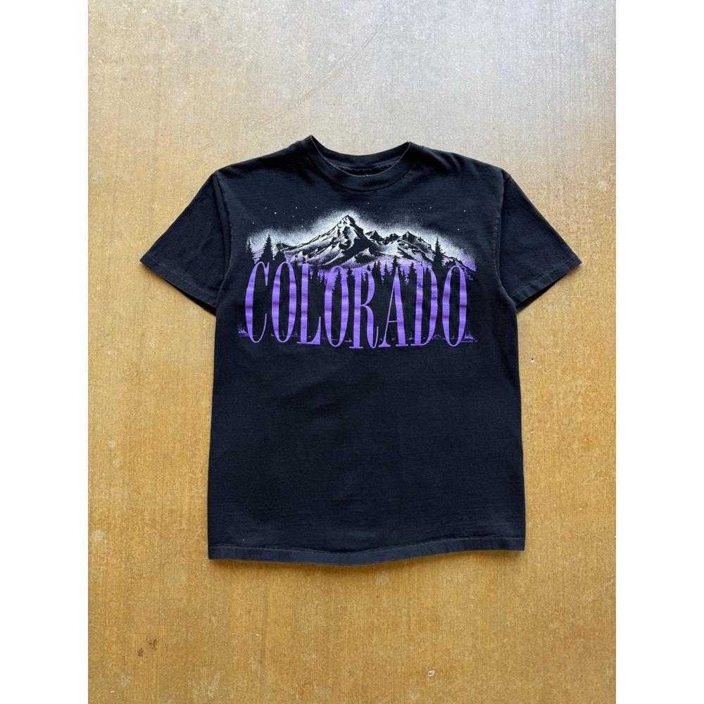 VTG 90s Colorado Mountain Rockies Nature Black Hiking Outdoors T-Shirt M